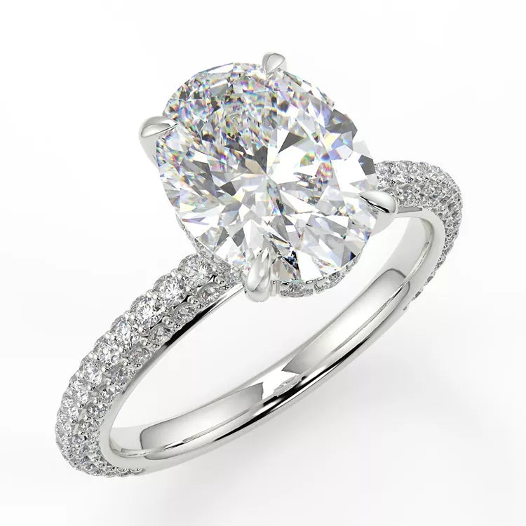 2.7 Carat Oval Cut Moissanite Pave Solitaire Ring